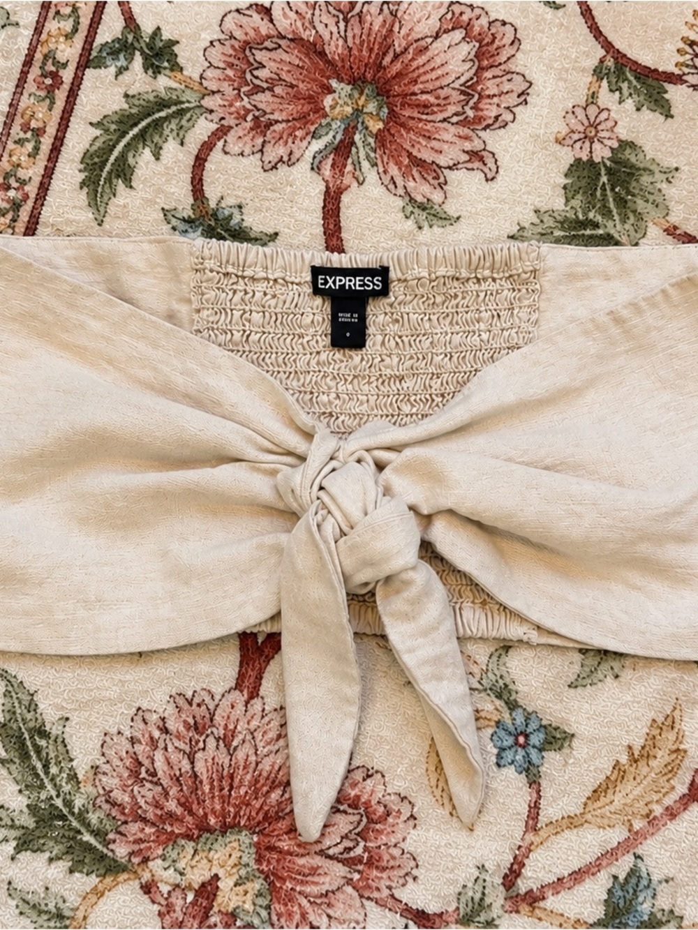 Express Cream Linen Blend Tie Front Bandeau Tube Top